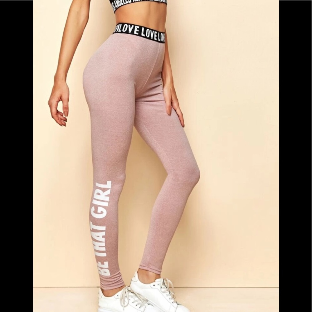 LOVE LOVE LOVE & Be Thst Girl On the Leg Pink Athletic/sporty Workout Leggings